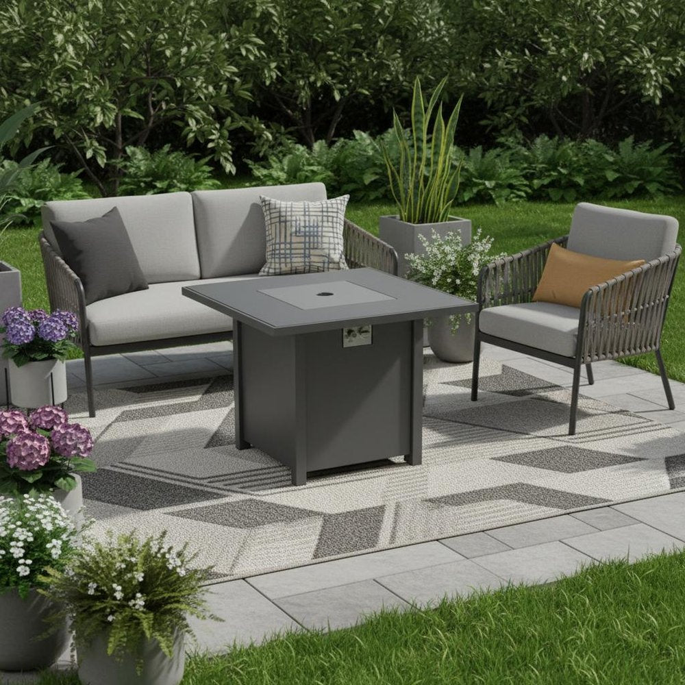 50000 Btu 30 Black Steel Propane Square Fire Pit with Cover