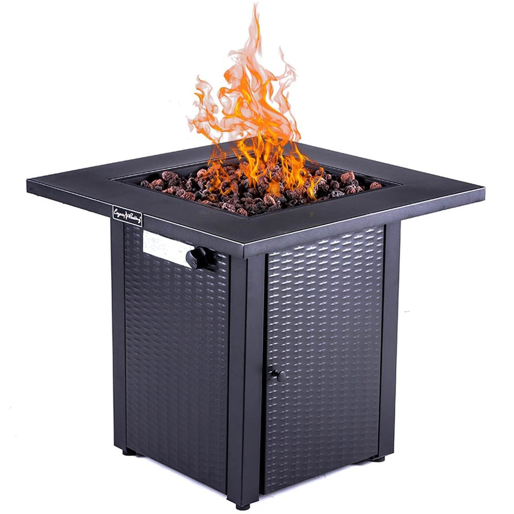 50000 Btu 28 Black Steel Propane Square Fire Pit with Cover