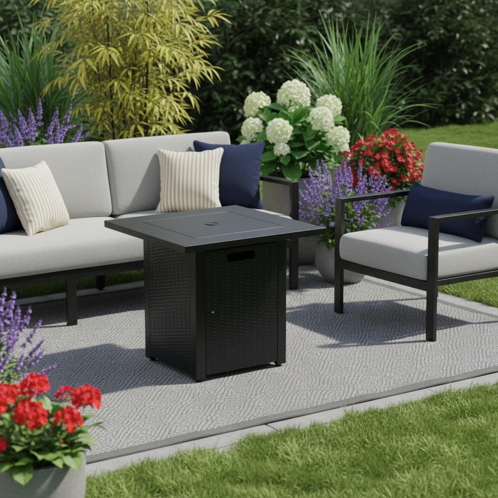 50000 Btu 28 Black Steel Propane Square Fire Pit with Cover