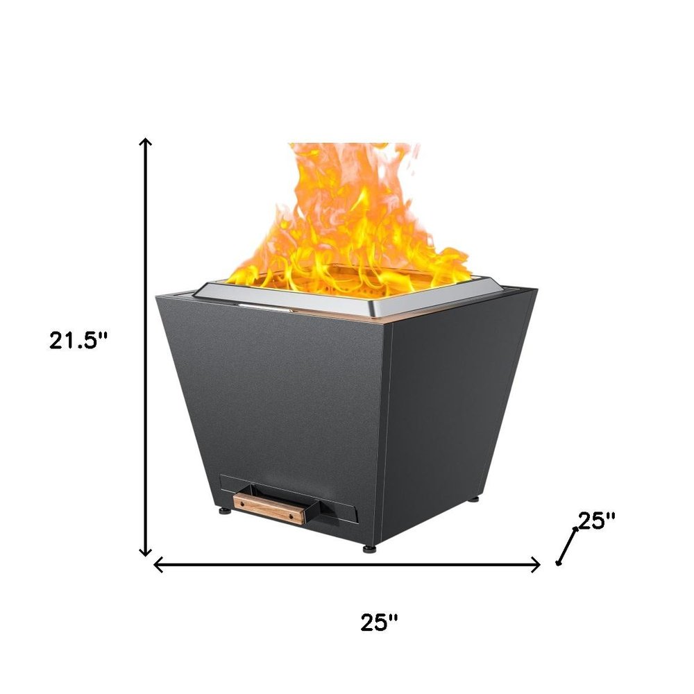 50000 Btu 25 Black Stainless Steel Wood Burning Square Fire Pit with Cover