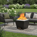 50000 Btu 25 Black Stainless Steel Wood Burning Square Fire Pit with Cover