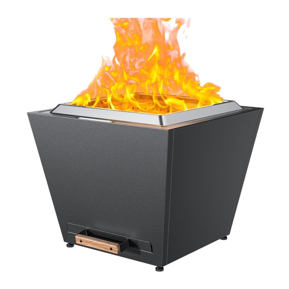 50000 Btu 25 Black Stainless Steel Wood Burning Square Fire Pit with Cover