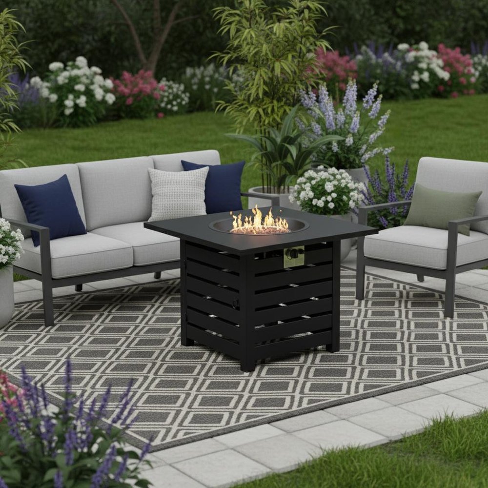 50000 Btu 32 Black Metal Propane Square Fire Pit with Cover