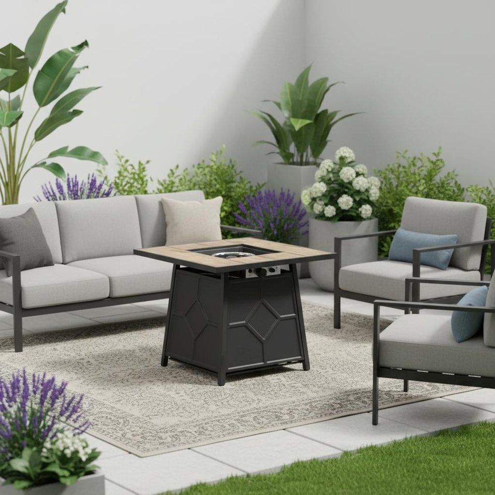 40000 Btu 28 Brown Iron Propane Square Fire Pit with Cover