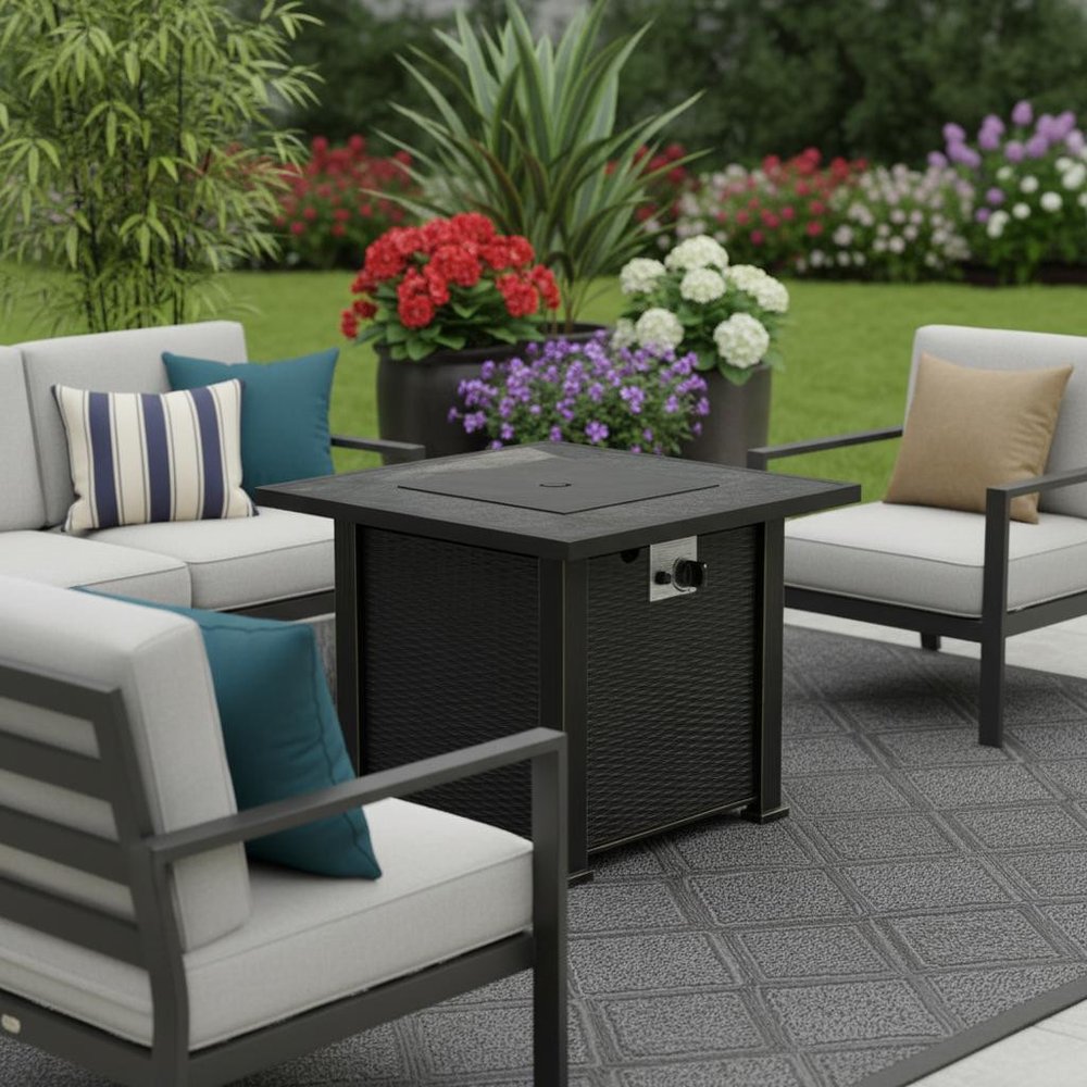 50000 Btu 30 Black Steel Propane Square Fire Pit with Cover