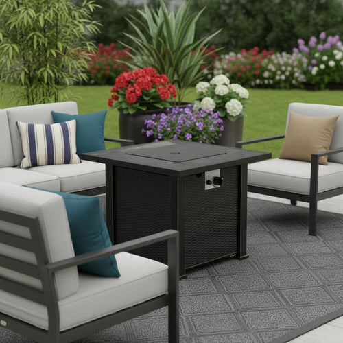 50000 Btu 30 Black Steel Propane Square Fire Pit with Cover