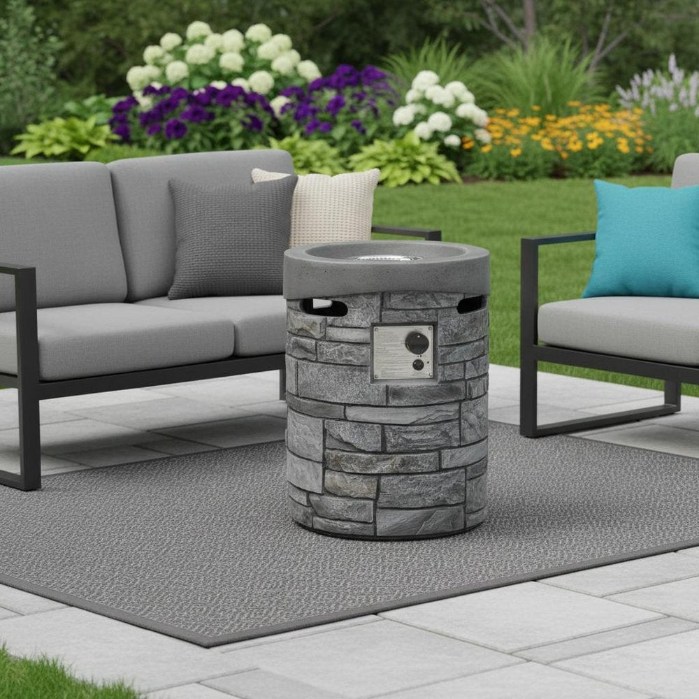 32000 Btu 26 Gray Magnesium Oxide Propane Round Fire Pit with Cover