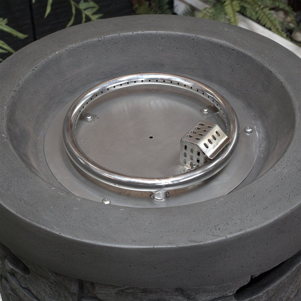 32000 Btu 26 Gray Magnesium Oxide Propane Round Fire Pit with Cover