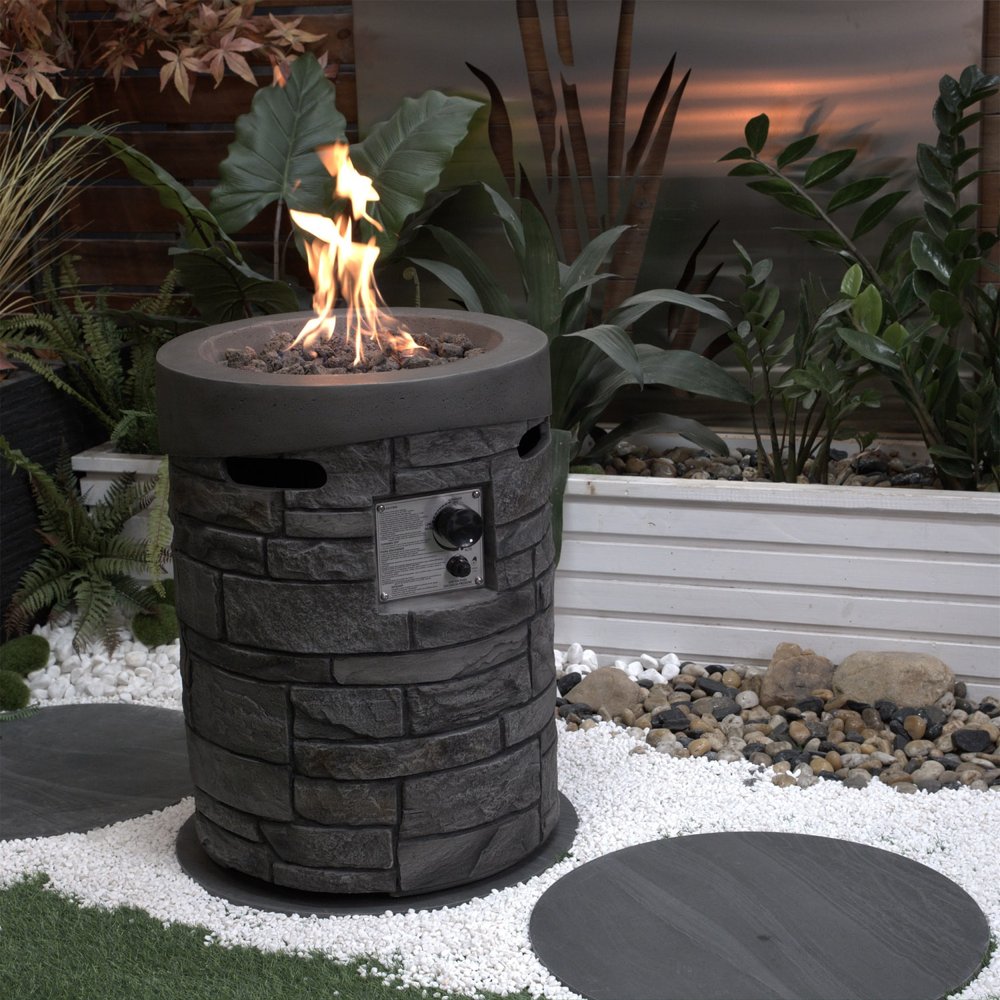 32000 Btu 26 Gray Magnesium Oxide Propane Round Fire Pit with Cover