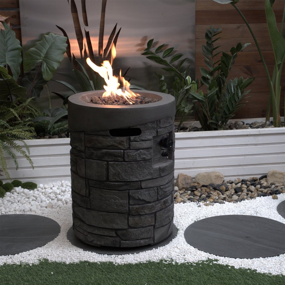 32000 Btu 26 Gray Magnesium Oxide Propane Round Fire Pit with Cover