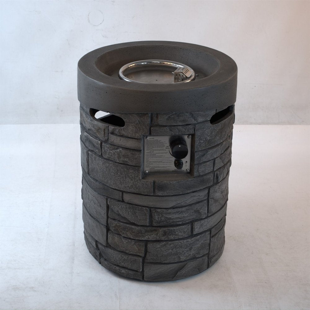 32000 Btu 26 Gray Magnesium Oxide Propane Round Fire Pit with Cover
