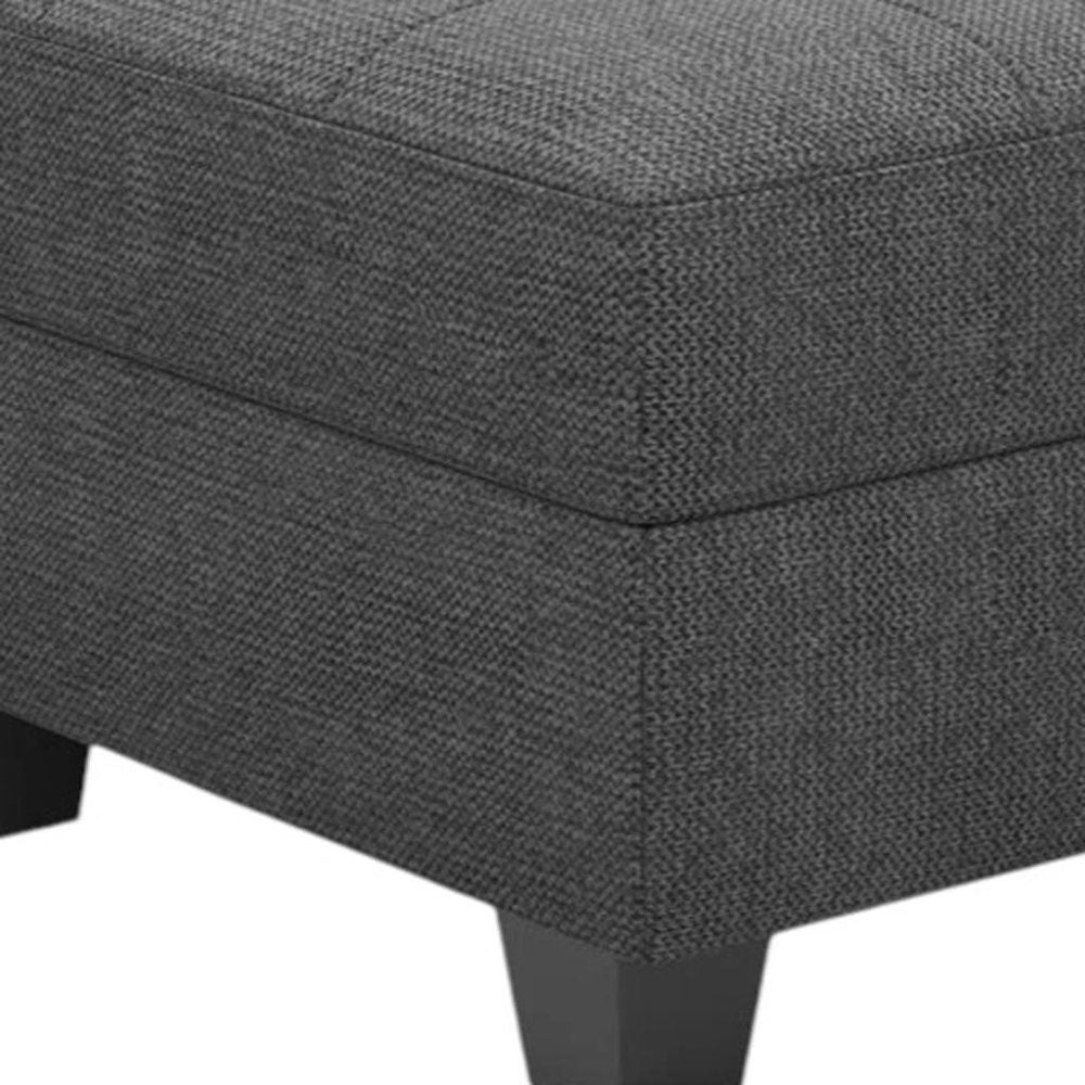 Gray and Black Solid Wood and Linen Tufted Storage Ottoman - 26-inch