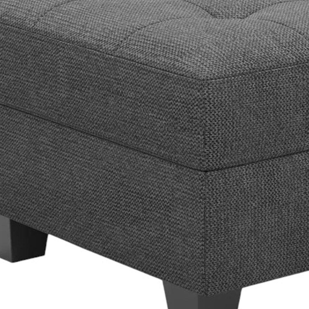 Gray and Black Solid Wood and Linen Tufted Storage Ottoman - 26-inch