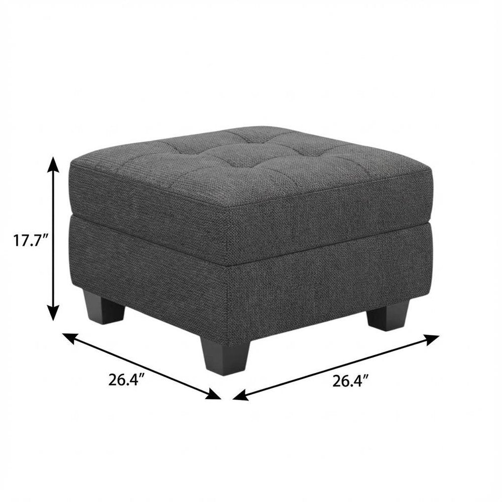 Gray and Black Solid Wood and Linen Tufted Storage Ottoman - 26-inch