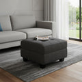 Gray and Black Solid Wood and Linen Tufted Storage Ottoman - 26-inch