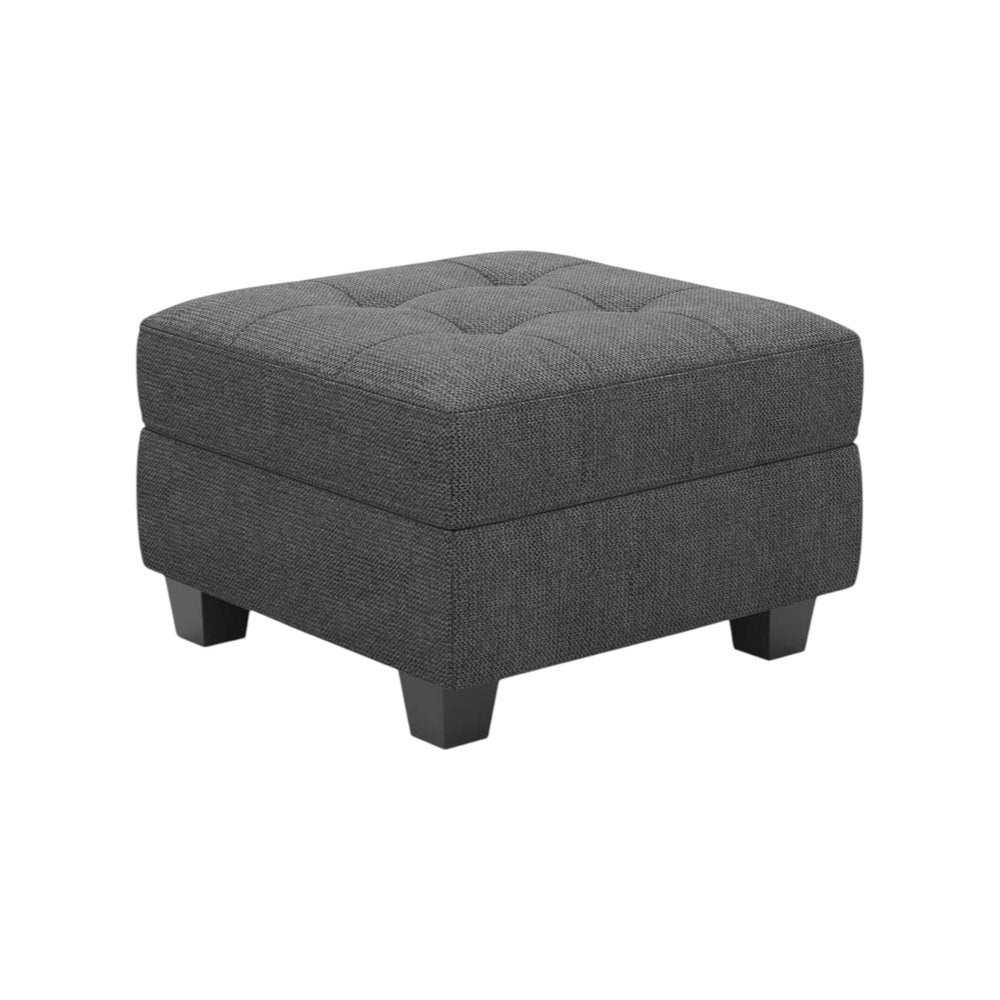 Gray and Black Solid Wood and Linen Tufted Storage Ottoman - 26-inch