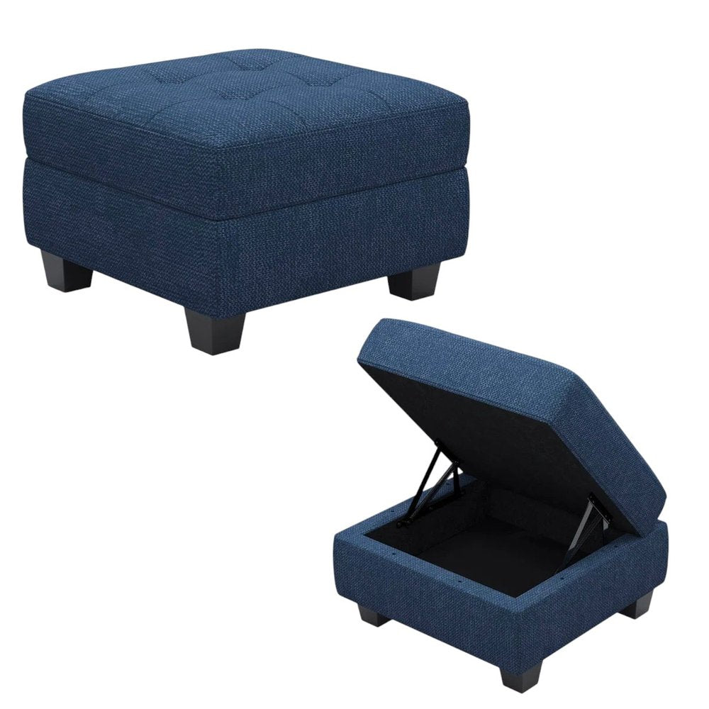 Gray and Black Solid Wood and Linen Tufted Storage Ottoman - 26-inch