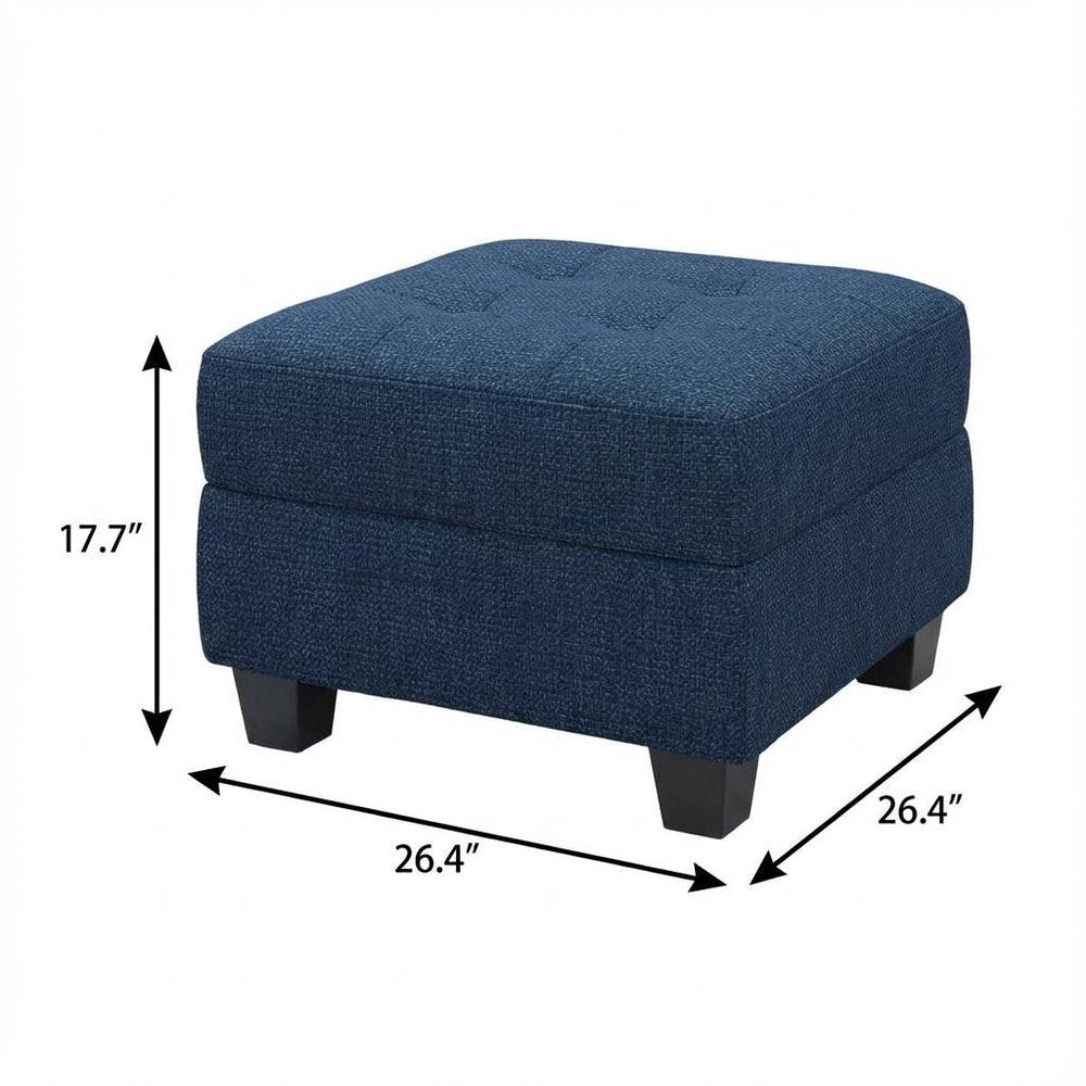 Gray and Black Solid Wood and Linen Tufted Storage Ottoman - 26-inch
