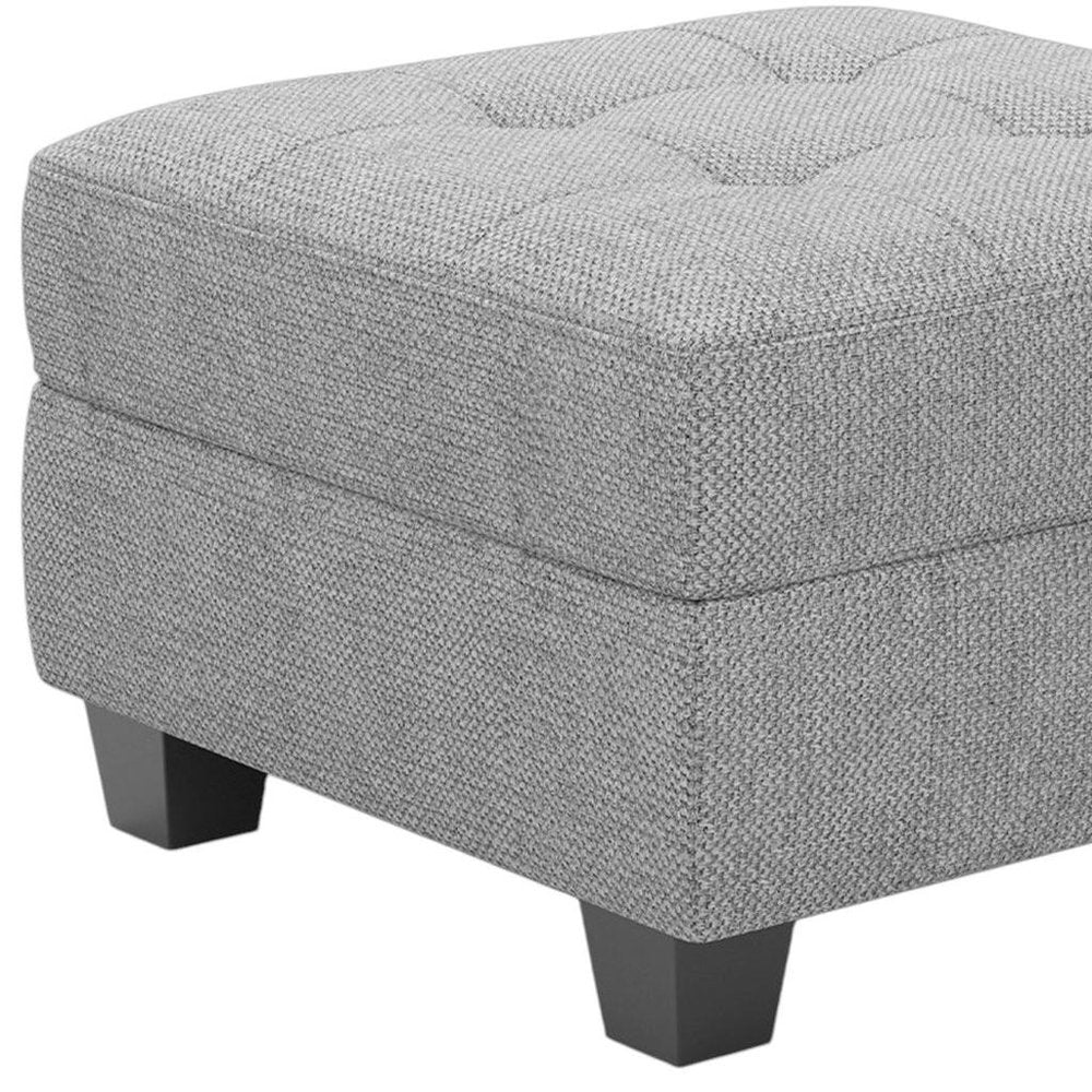 Gray and Black Solid Wood and Linen Tufted Storage Ottoman - 26-inch