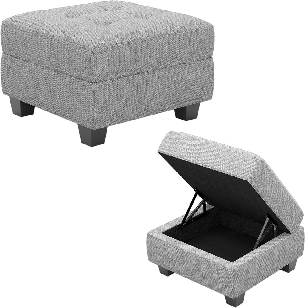 Gray and Black Solid Wood and Linen Tufted Storage Ottoman - 26-inch
