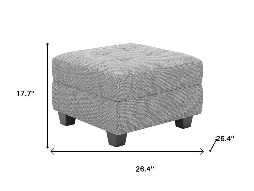 Gray and Black Solid Wood and Linen Tufted Storage Ottoman - 26-inch