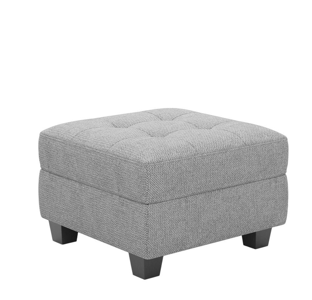 Gray and Black Solid Wood and Linen Tufted Storage Ottoman - 26-inch