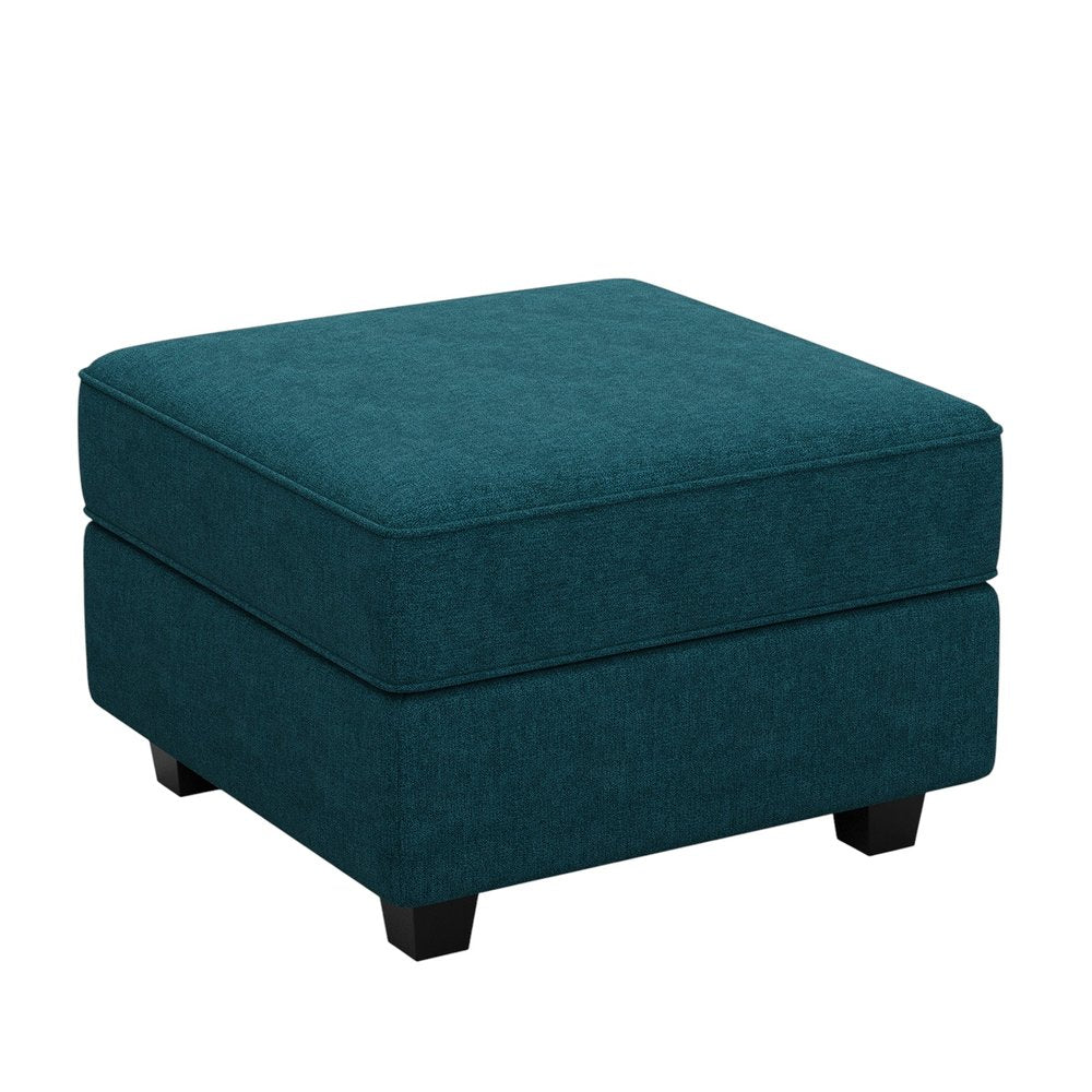 Teal Blue and Black Solid Wood and Microfiber Storage Ottoman - 26-inch