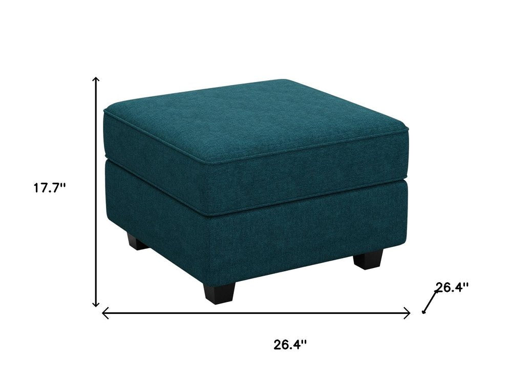 Teal Blue and Black Solid Wood and Microfiber Storage Ottoman - 26-inch