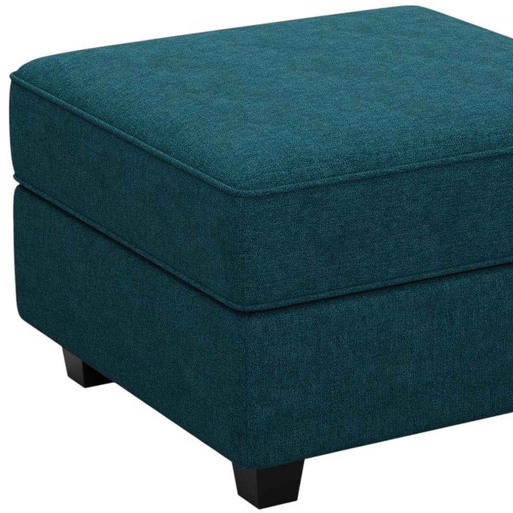 Teal Blue and Black Solid Wood and Microfiber Storage Ottoman - 26-inch