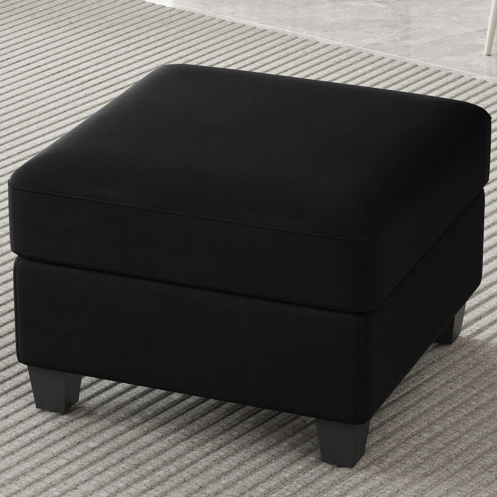 Black Velvet Storage Ottoman - 25-inch