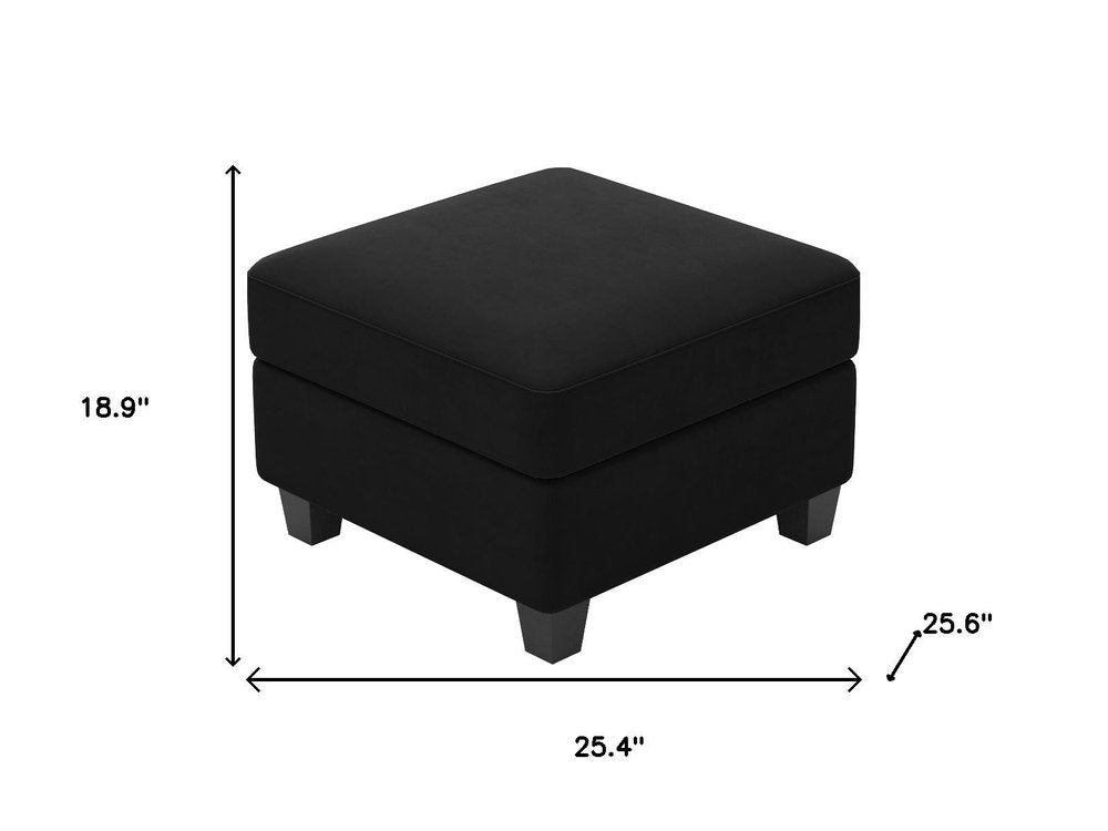 Black Velvet Storage Ottoman - 25-inch