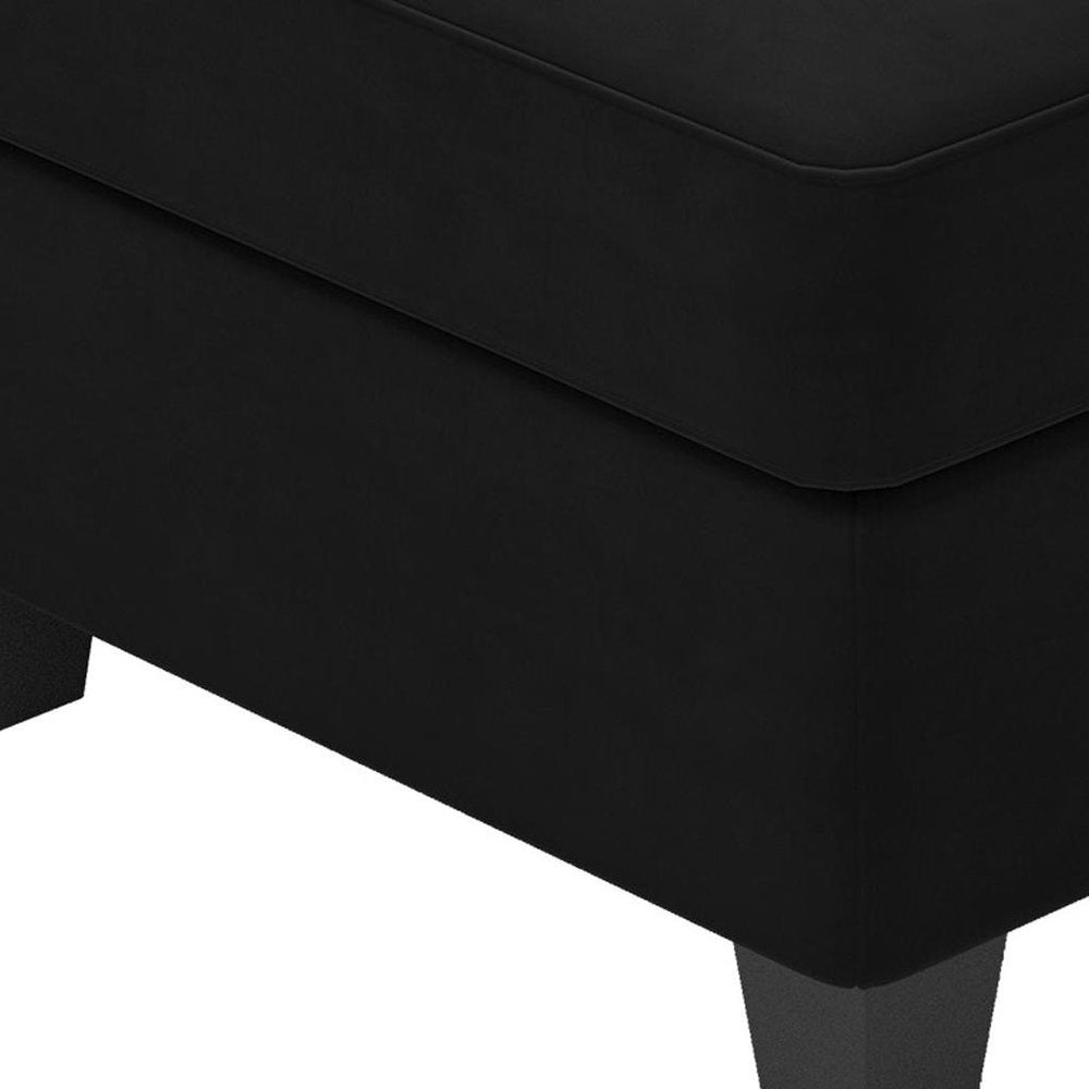 Black Velvet Storage Ottoman - 25-inch