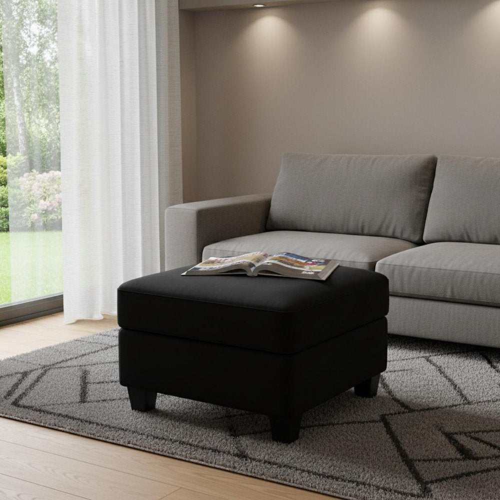 Black Velvet Storage Ottoman - 25-inch