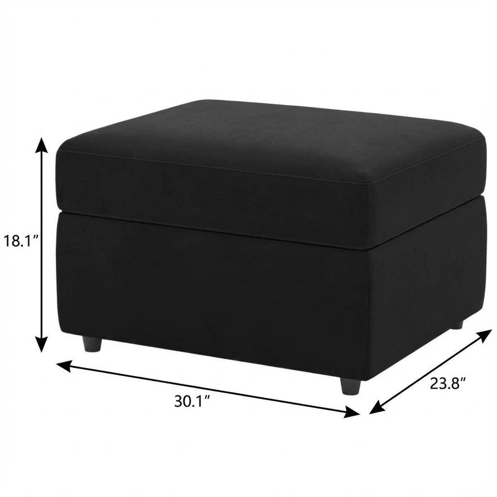 Black Velvet Storage Ottoman - 30-inch