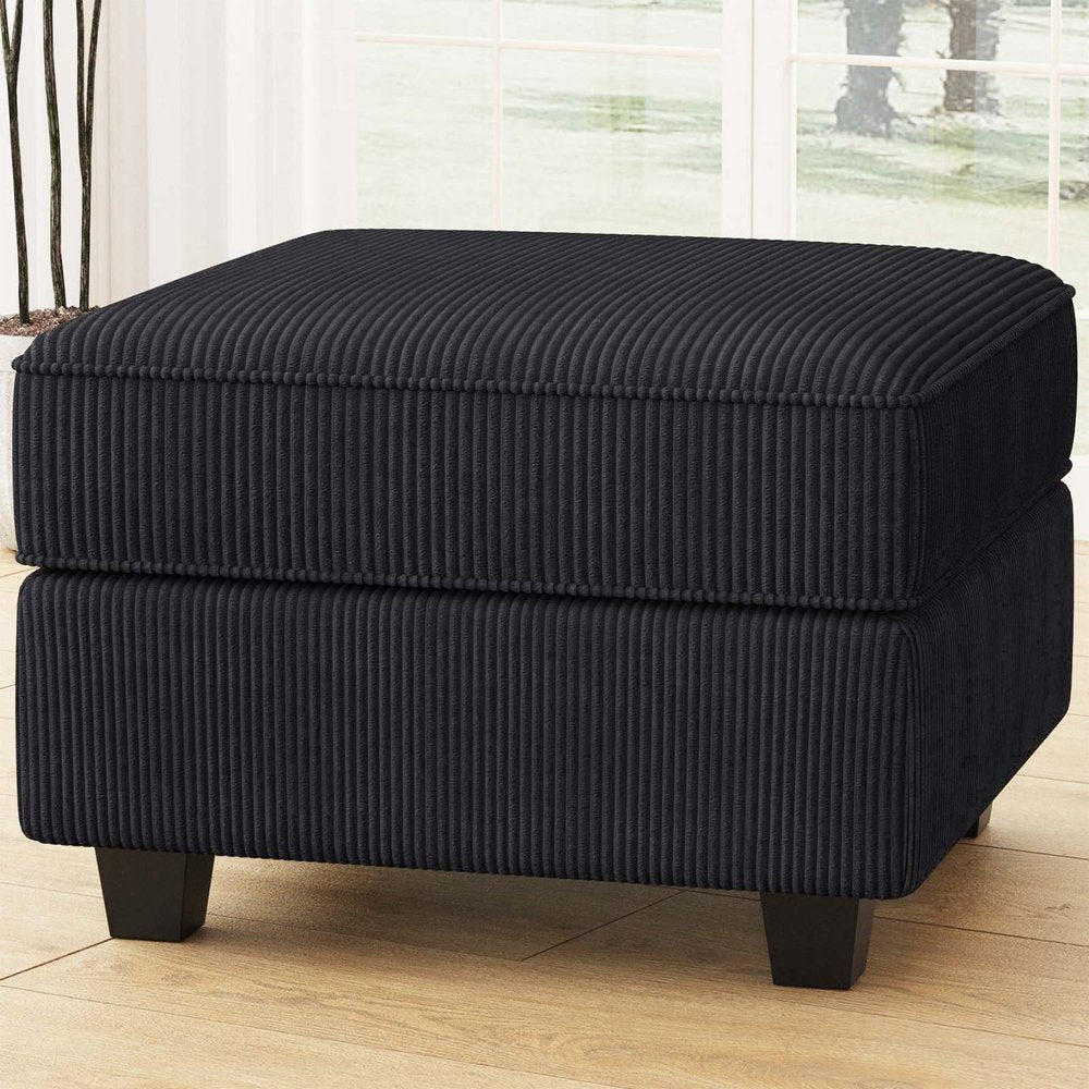 Teal Blue and Black Solid Wood and Microfiber Storage Ottoman - 26-inch