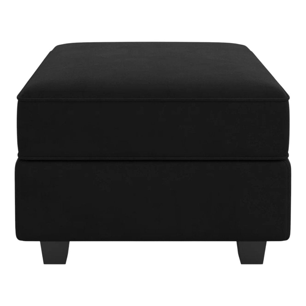 Teal Blue and Black Solid Wood and Microfiber Storage Ottoman - 26-inch