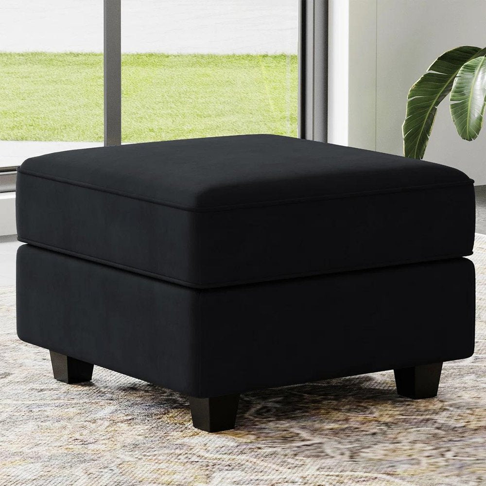 Teal Blue and Black Solid Wood and Microfiber Storage Ottoman - 26-inch