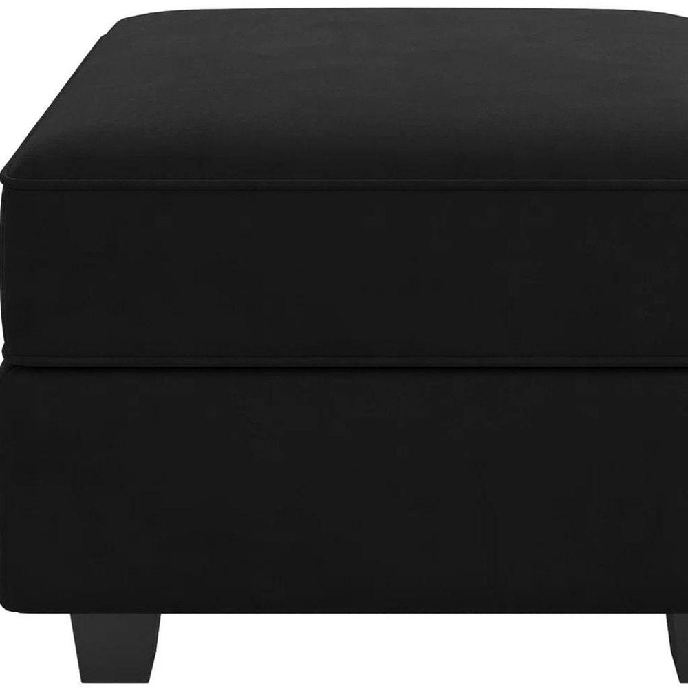 Teal Blue and Black Solid Wood and Microfiber Storage Ottoman - 26-inch