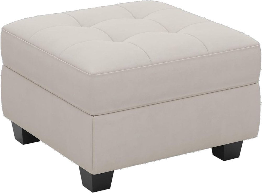 Gray and Black Solid Wood and Linen Tufted Storage Ottoman - 26-inch