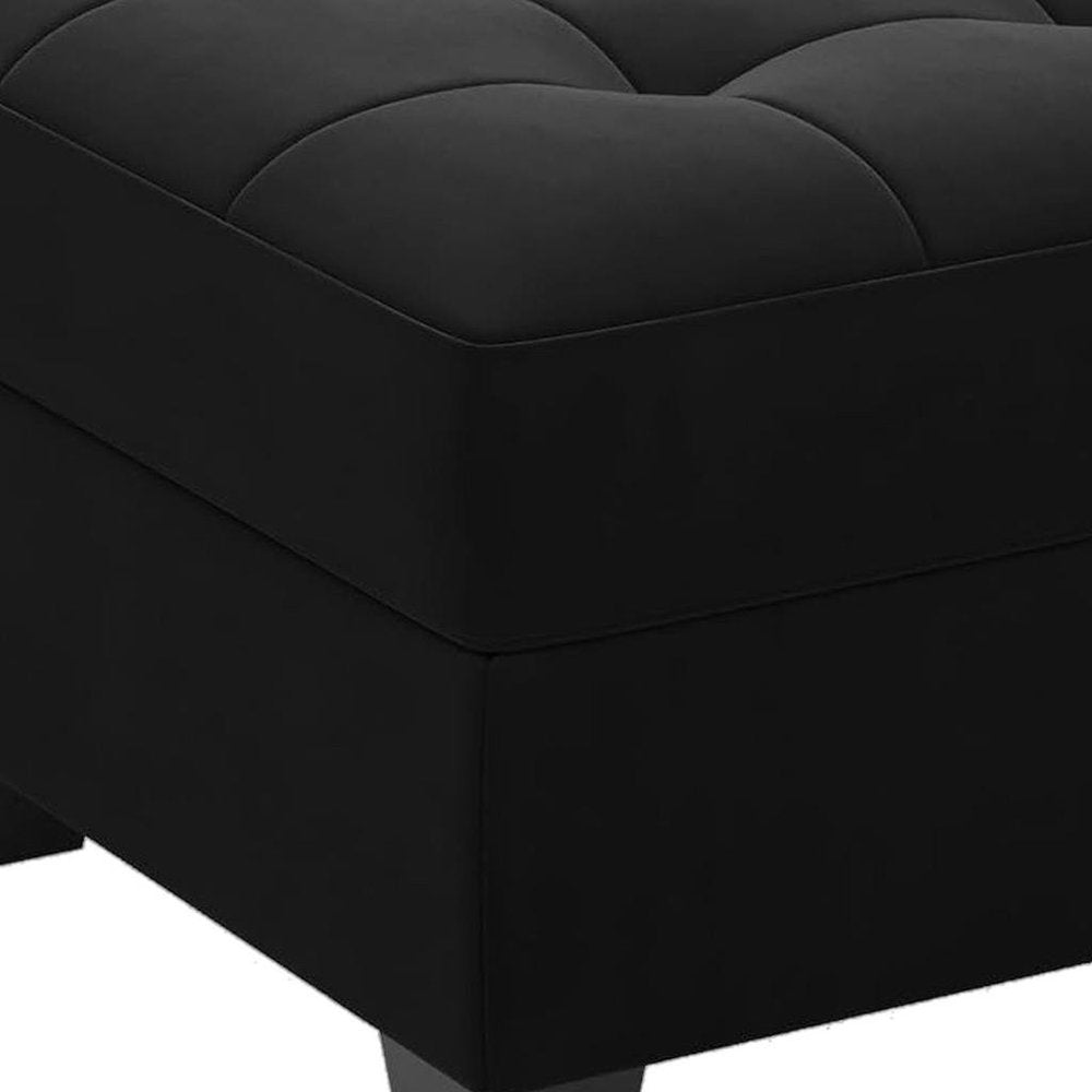 Gray and Black Solid Wood and Linen Tufted Storage Ottoman - 26-inch