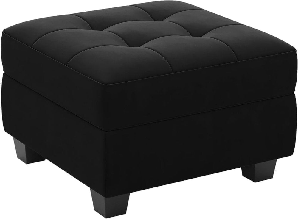 Gray and Black Solid Wood and Linen Tufted Storage Ottoman - 26-inch