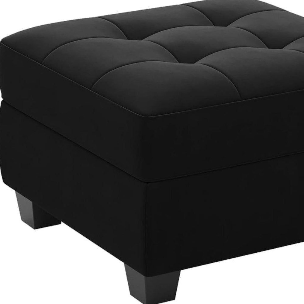Gray and Black Solid Wood and Linen Tufted Storage Ottoman - 26-inch