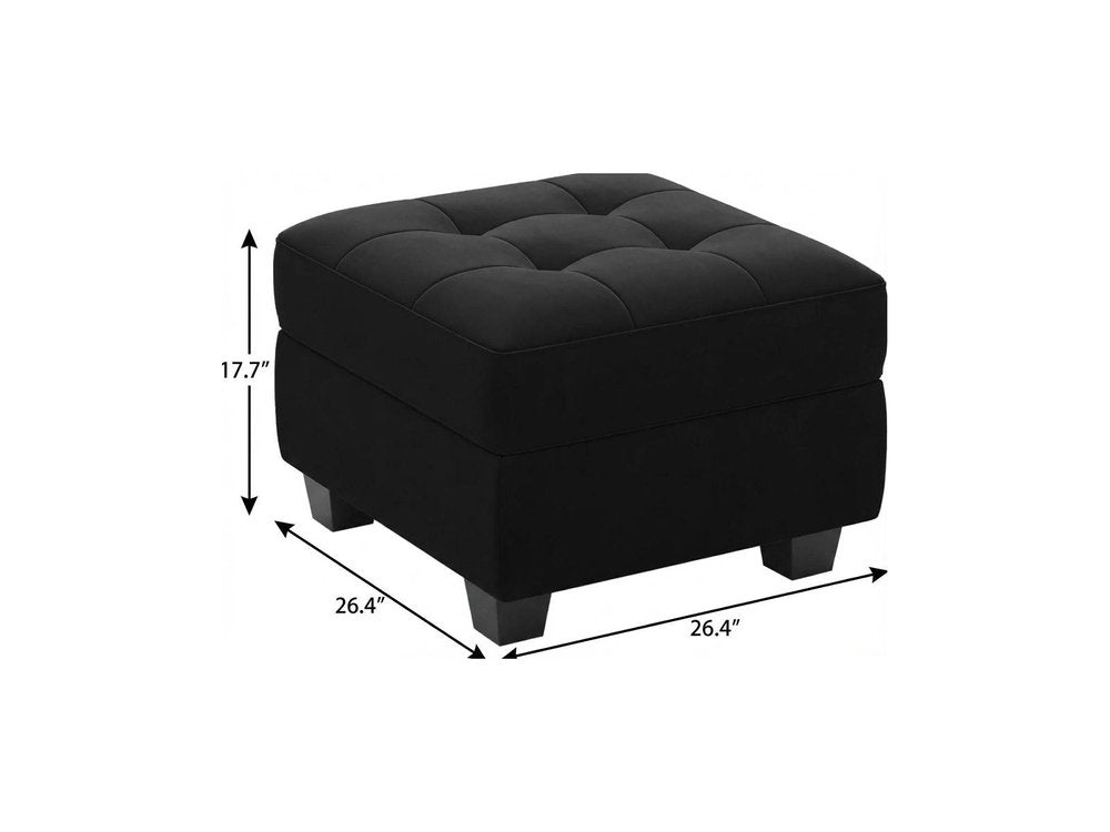Gray and Black Solid Wood and Linen Tufted Storage Ottoman - 26-inch