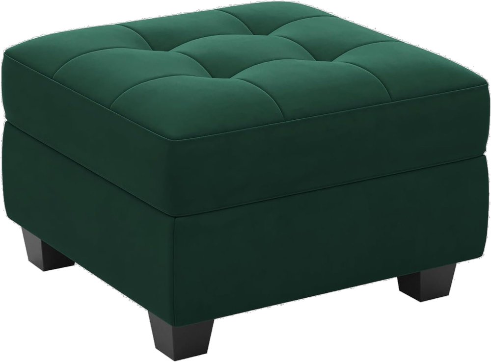 Gray and Black Solid Wood and Linen Tufted Storage Ottoman - 26-inch
