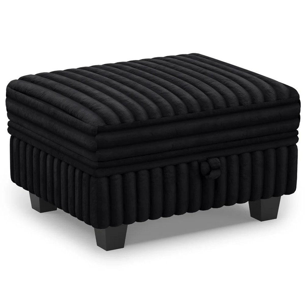 Black Faux Fur Storage Ottoman - 30-inch