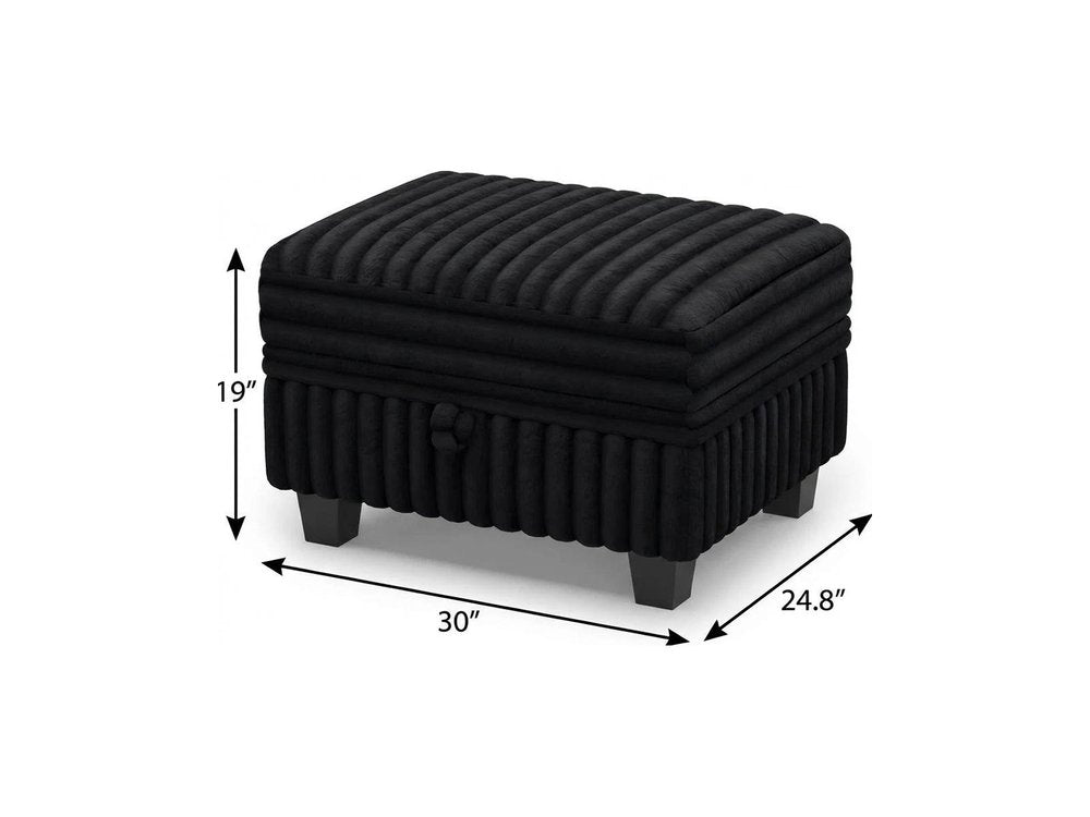 Black Faux Fur Storage Ottoman - 30-inch