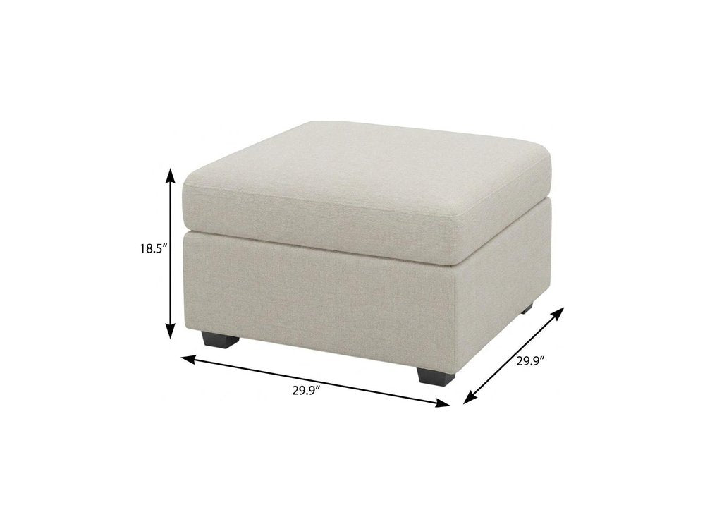 Beige and Black Chenille Storage Ottoman - 30-inch