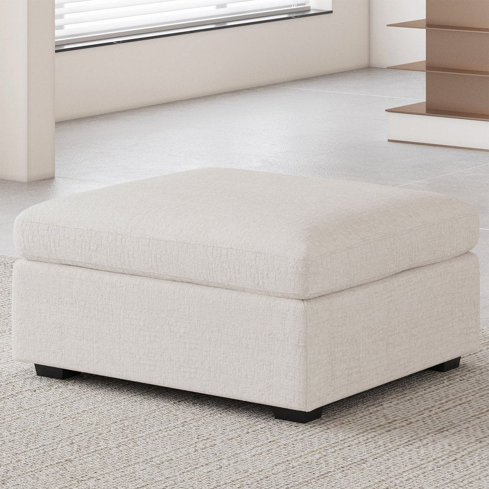 Beige and Black Chenille Storage Ottoman - 30-inch
