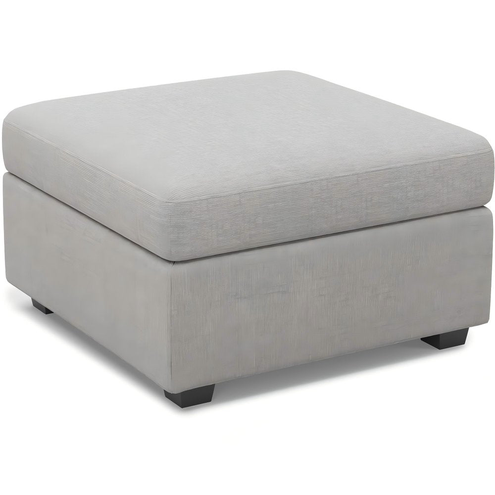 Beige and Black Chenille Storage Ottoman - 30-inch