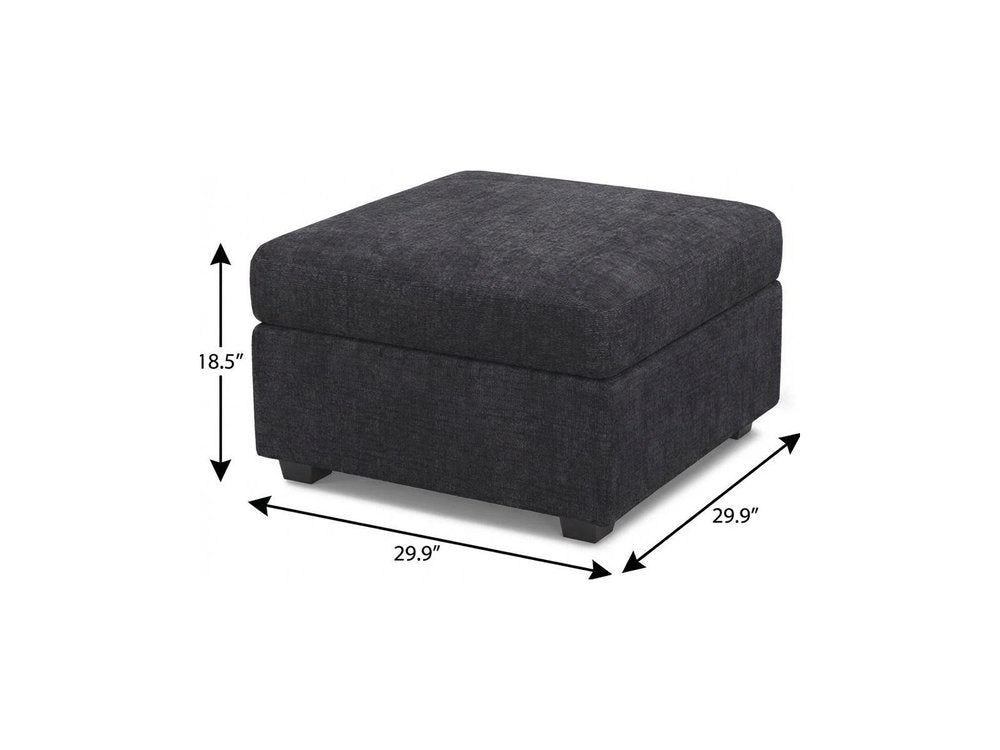 Beige and Black Chenille Storage Ottoman - 30-inch